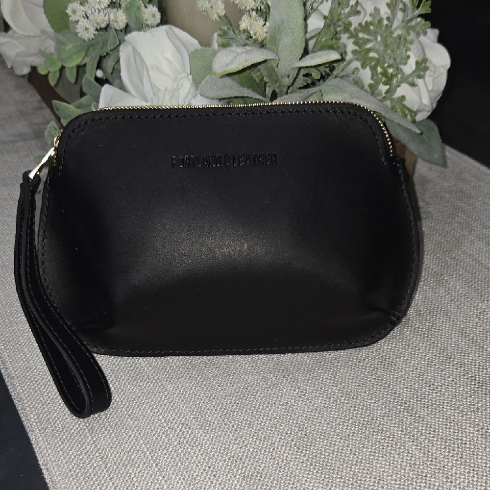 Portland Leather Black Wristlet Clutch Large Penny Pouch